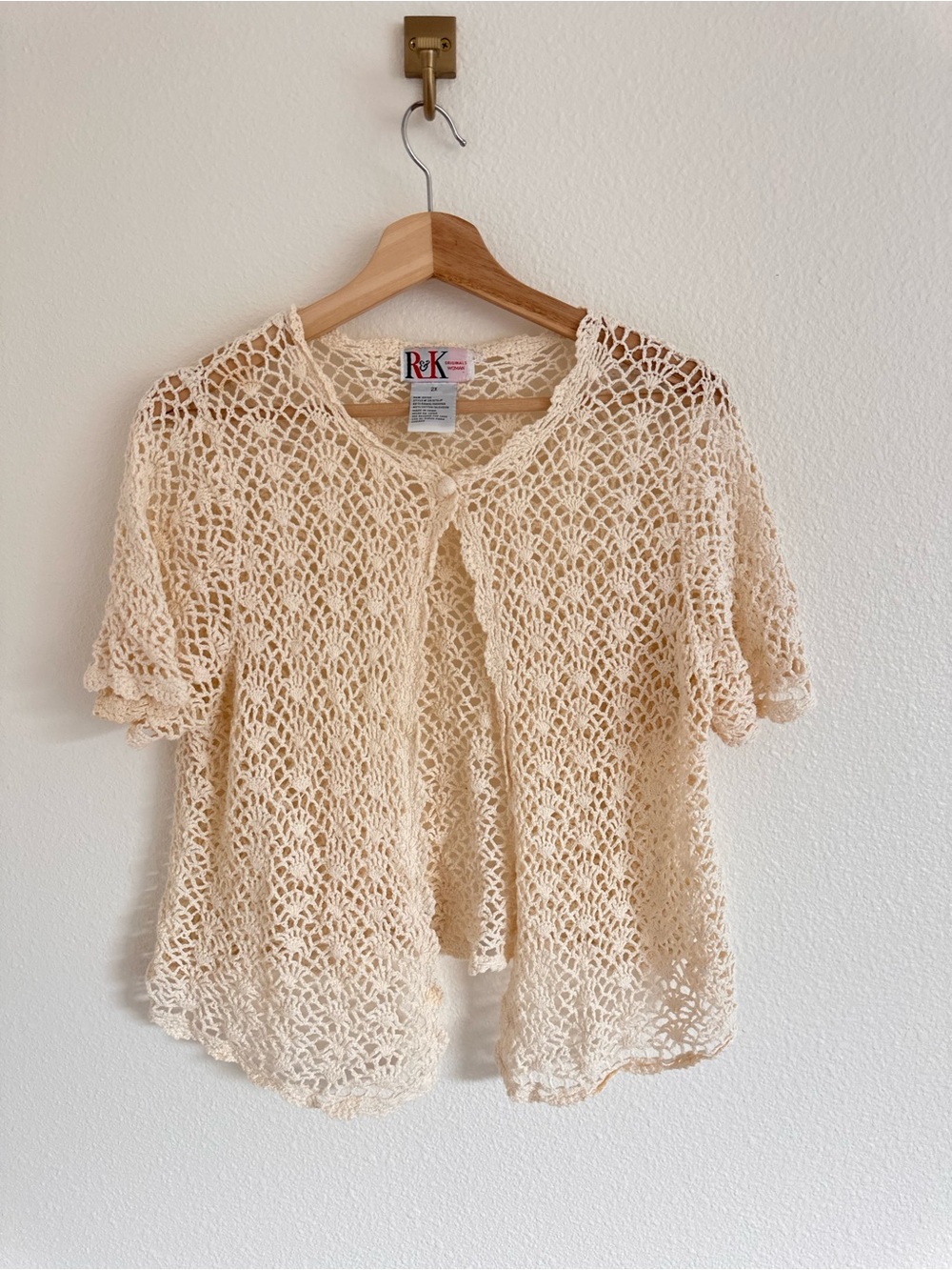 Vintage Cream Crochet Openwork Short Sleeve Shrug